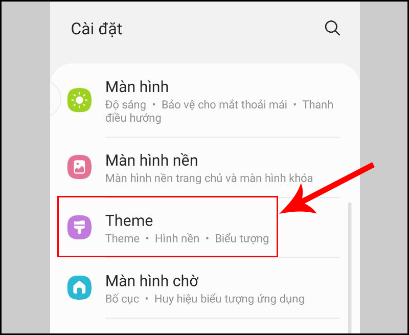 Chọn Theme trong Cài đặt